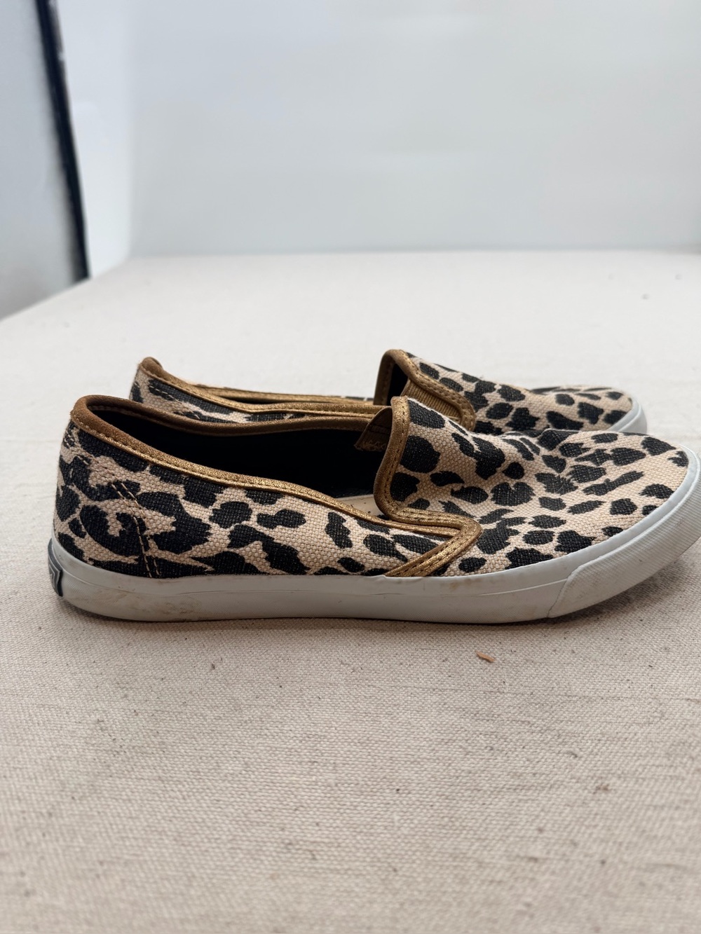 Sperry Leopard Print Slip-On Flats with Metallic Trim - Women's Brown - Picture 4 of 11
